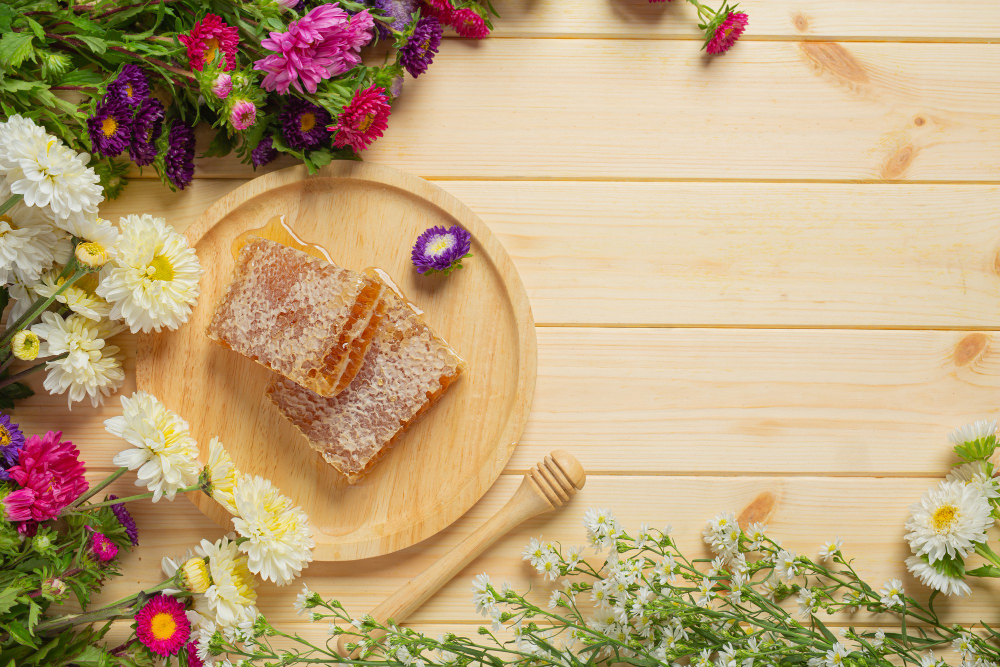 fresh-honeycombs-wooden-surface